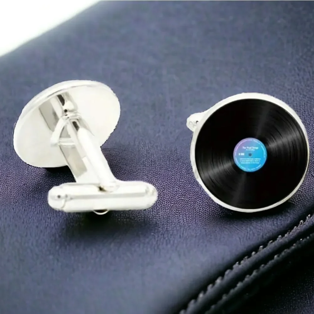 Formal Cufflinks Hip Hop Vinyl 45 Record Blue Black Silver DJ Tuxedo Prom Party